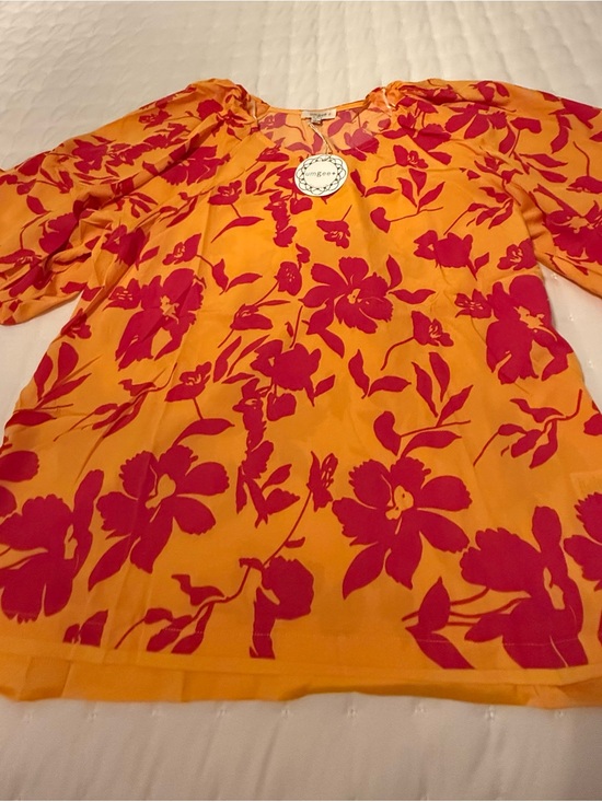Umgee Tops - Umgee Orange Tunic with Fuchsia Floral Print